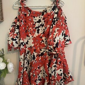 Free People Red and Black Floral Blouse